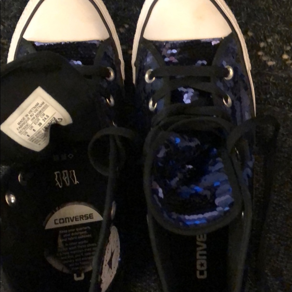 Blue sequin Converse hi-tops